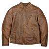 Chinese Size Men Leather Jacket Thick Genuine Cowhide 1.3mm Thickness Leather Stonewashed Vintage Earth Brown Color Stand Collar Slim Short