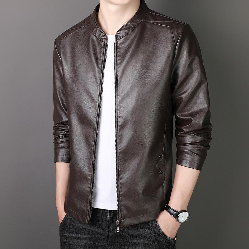 Leather Men's Short PU Jacket New Spring Autumn Thin Casual Business Velvet Thickening