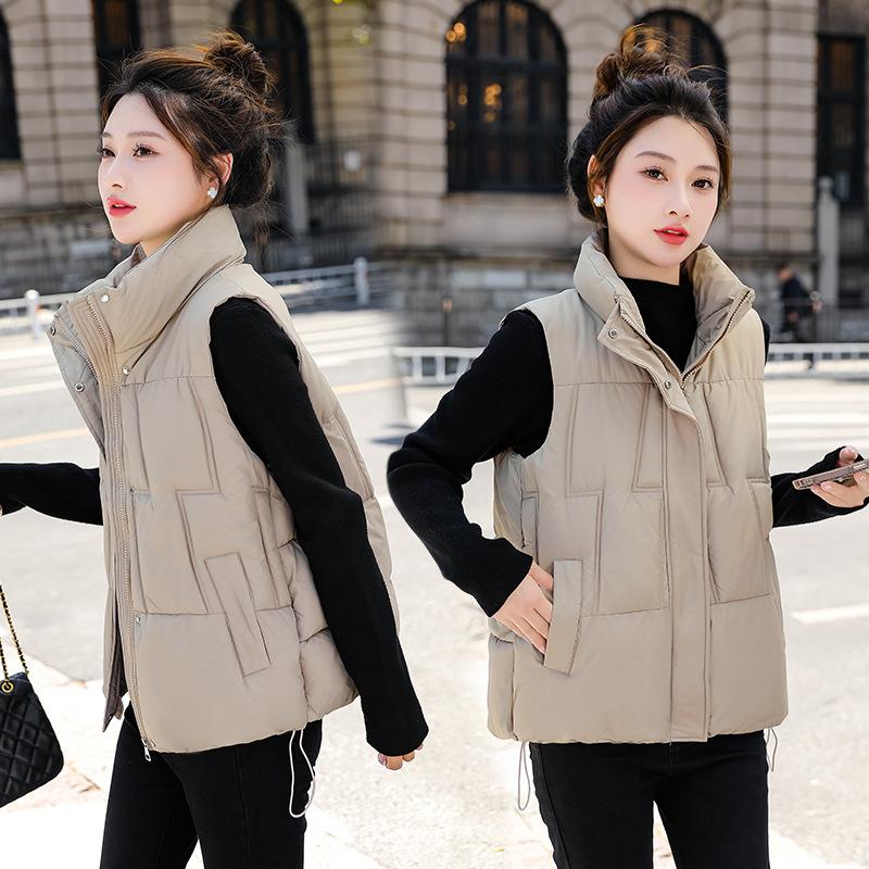 Autumn and Winter Short Cotton Vest for Women Back To Season Stand Collar Student Outer Wear Fashionable Waistcoat Loose Cotton Vest