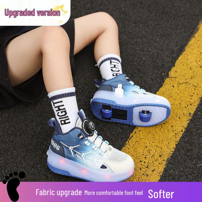 A1RW7V Kids' Retractable Double-Wheel Skating Shoes - Breathable Inline Roller Sneakers for Boys