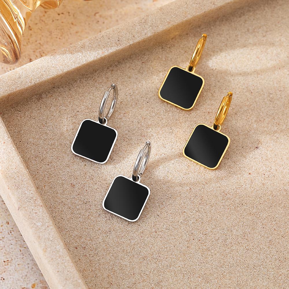 Stainless Steel Earrings New Popular Black Acrylic Square Exquisite Fashion Light Luxury Earrings For Women Zircon Banquet Gift