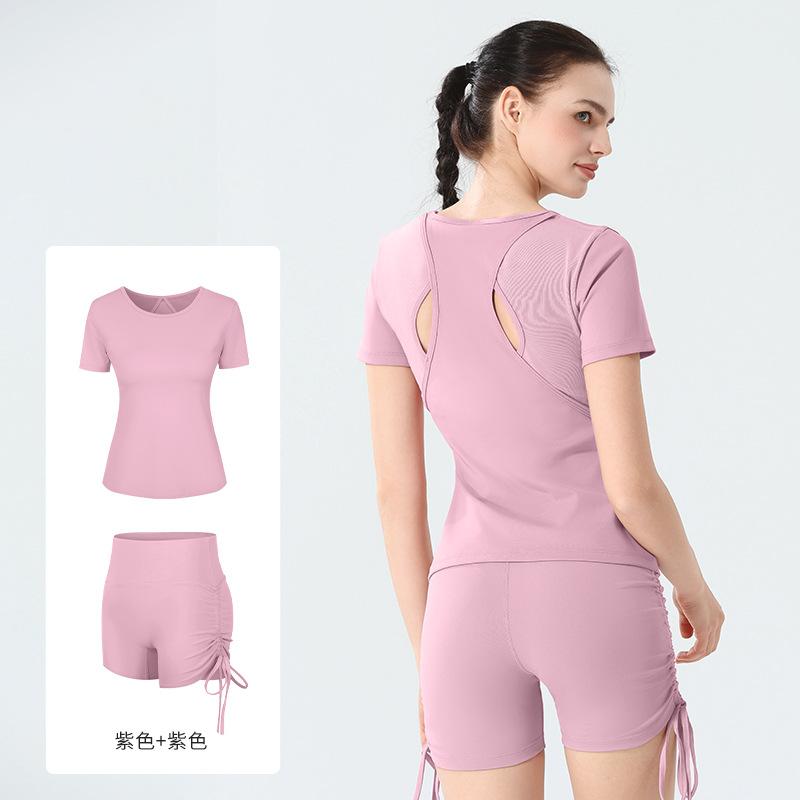 European and American spring and summer mesh splicing yoga suit women's short-sleeved tight fitness suit breathable quick-drying sportswear