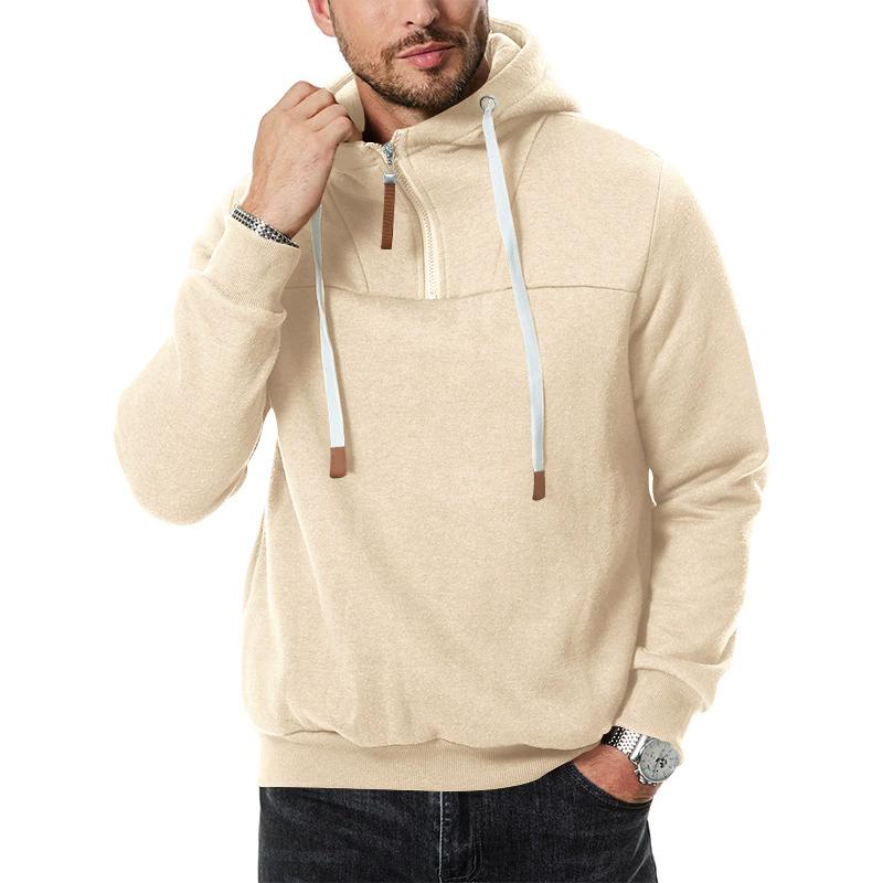 

Men s Hooded Hoodies Sports Pullover Sweatshirts Retro Harajuku Long Sleeve Half Zipper Casual Loose Streetwear 3XL хаки