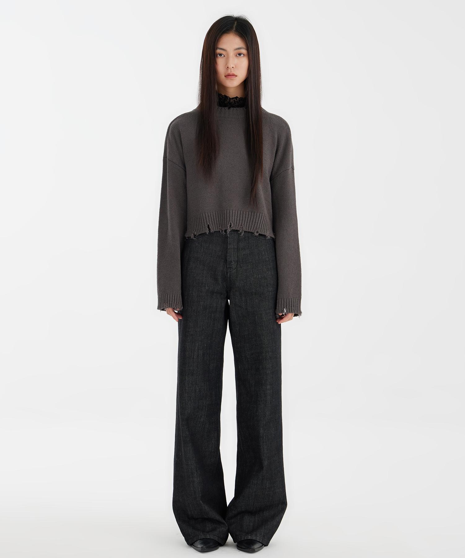 Youth Damaged Cropped Knit - Charcoal Gray Charcoal Grey/Moon (M)