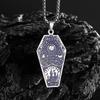 Retro Bat Coffin Castle Badge Stainless Steel Pendant Necklace for Men and Women Punk Halloween Jewelry Gift