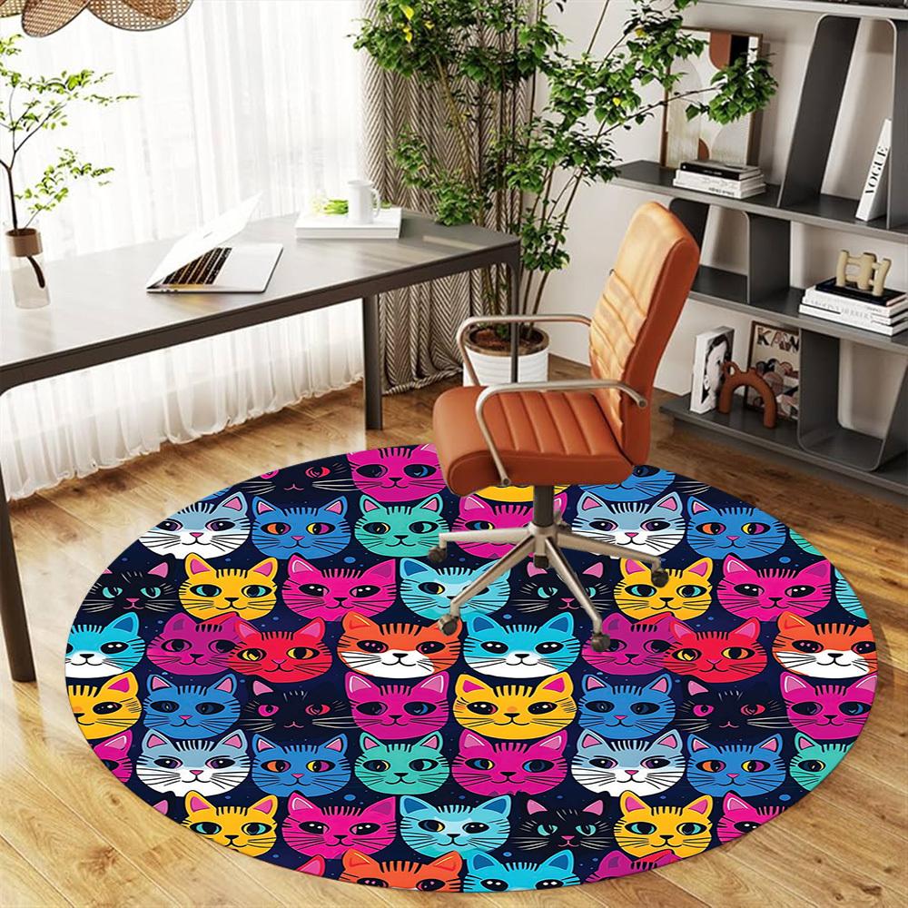 1pc Cat Pattern Round Chair Mat Area Rug - Non-Slip, Floor Mat for Office, Bedroom, and Indoor Decor -1002088
