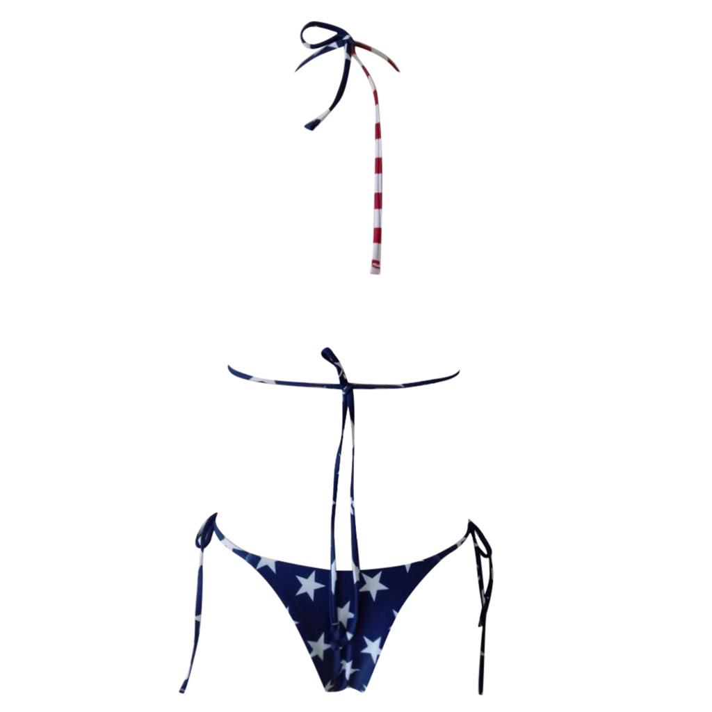Damen Sexy Flaggenmuster Hoher Beinausschnitt Bikini-Set Zweiteiliger Badeanzug