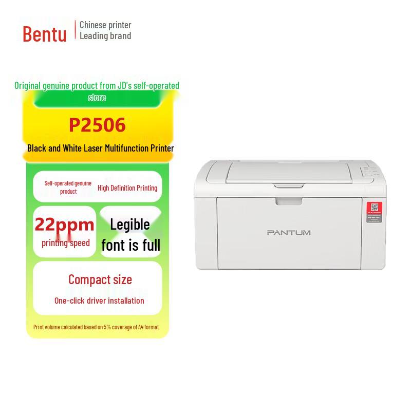 Pantum P2506 A4 Black and White Laser Printer CN Plug (adapter Included)