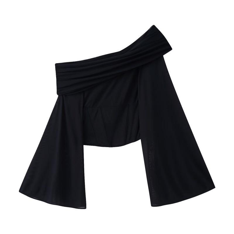 Spring 2026 European & American Asymmetrical Pleated Silk Top Medium