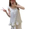 2026 Sweet Princess Style Women's Summer Pajama Set: Built-In Bra Jacquard Cloud Cotton Camisole