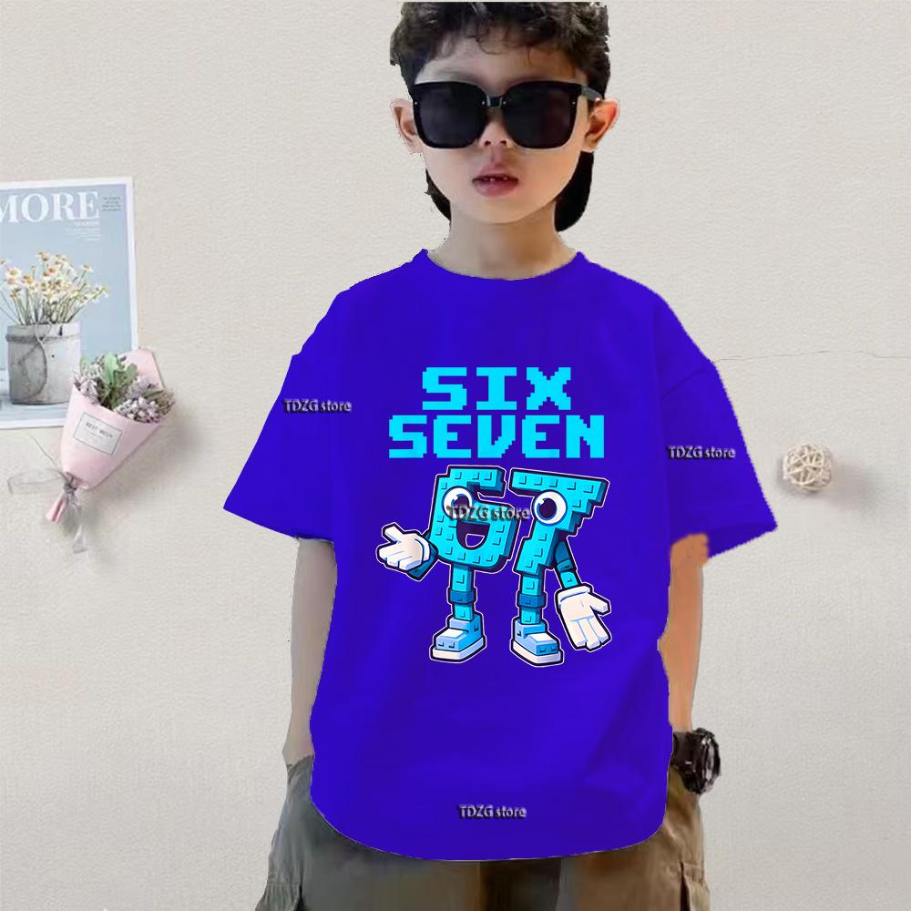 6 7 SIX SEVEN Kids Cotton TShirt Adult Boys Girls Family Matching Casual TeeCartoon Monster Number Print Birthday Summer Tops