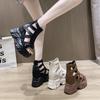 Roman Sandals Women's 2024 Summer New Fashion Fish Mouth High Heel Matsuke Thick Sole Elevated Wedge Heel Hollow Out Cool Boot