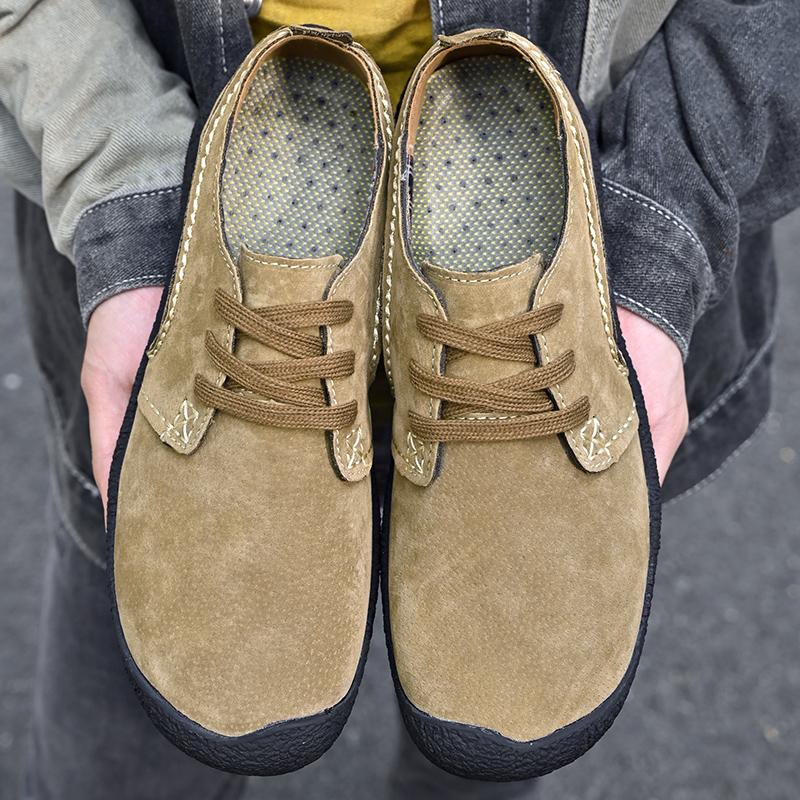 Men Retro Suede Handmade Casual Walking Shoes Outdoor Grey Lacing Driving Shoes Over Sized
