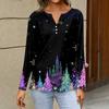 Women's T Shirt Tee Christmas Print Button Long Sleeve Daily Weekend Fashion Basic V- Neck Regular Top