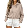 Women Zip Up Cropped Drawstring Hoodies Casual Long Sleeve  Jacket with Pockets Winter Fall Outwear Outfits