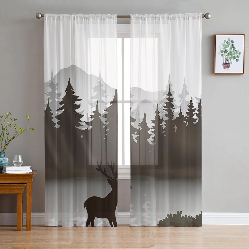 Forest Deer Creek Tulle Curtains For Living Room Sheer Curtain For Bedroom Window Blinds Voile Curtains
