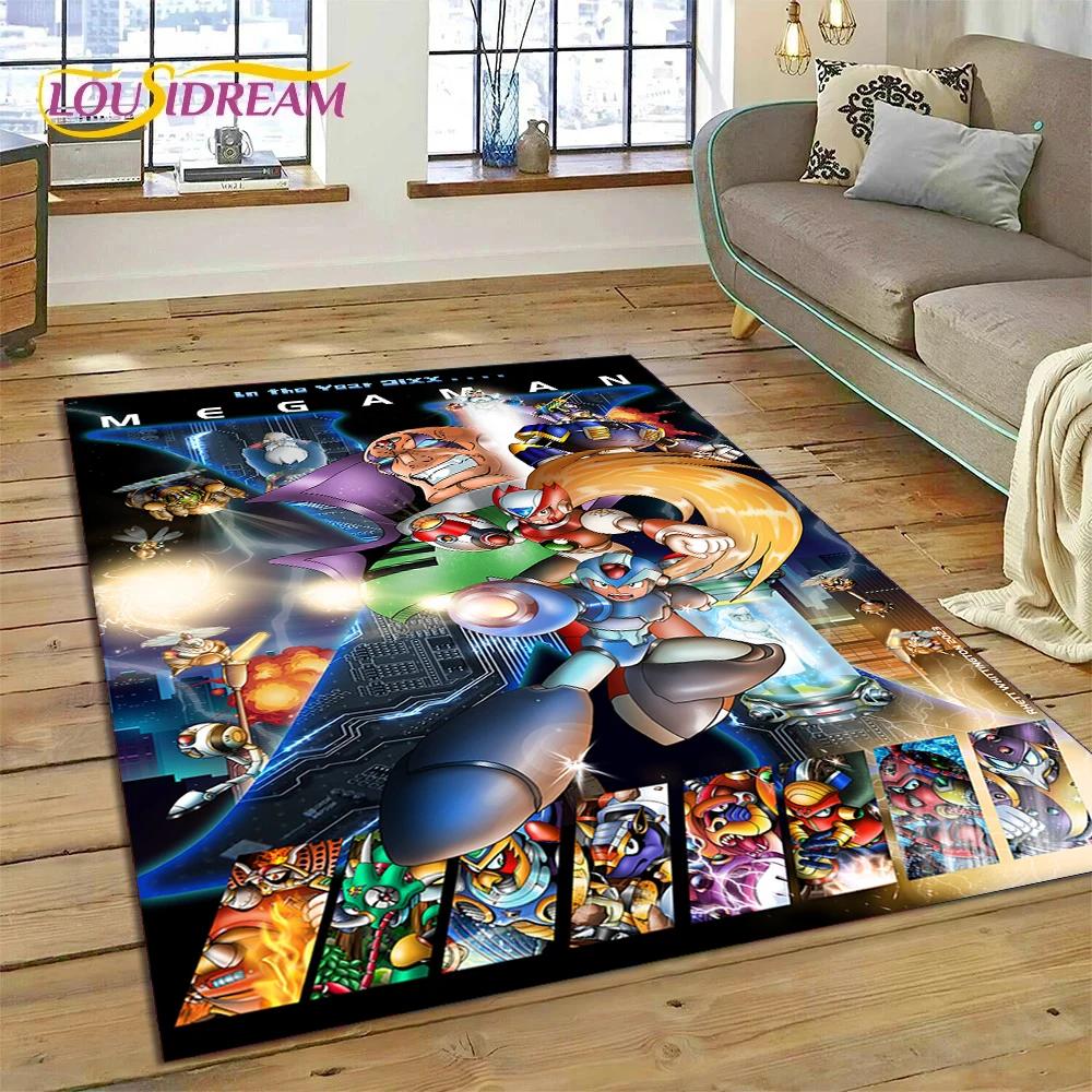 Retro Cartoon Rockman Mega Man Game Carpet Rug for Bedroom Living Room Home Sofa Decoration,Children Play Large Decor Floor Mat