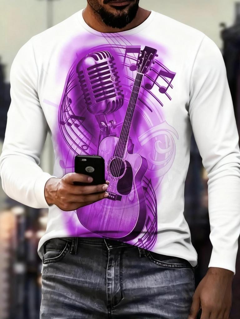T-shirt Strumenti Musicali da Uomo Chitarra Pianoforte Stampa 3D Manica Lunga Tee Harajuku Y2k Tee Streetwear Top Oversize Abbigliamento Uomo