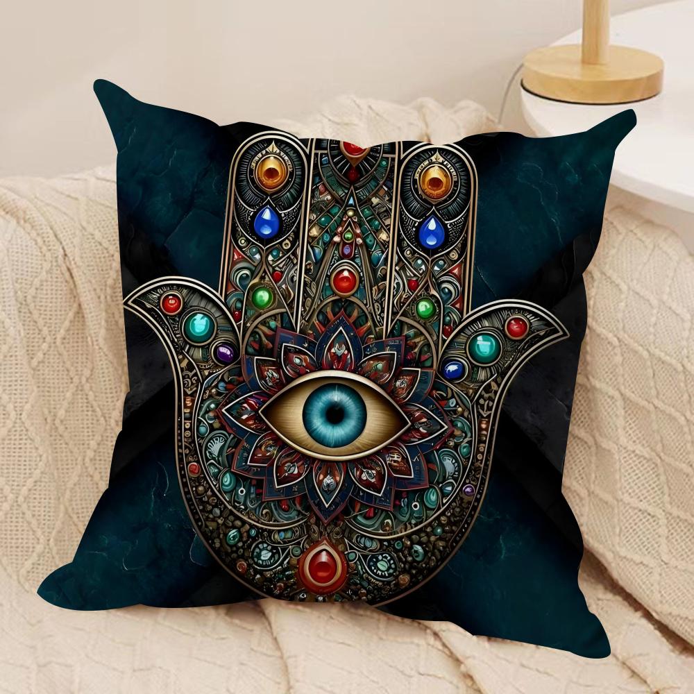 Klassieke Hamsa Kussensloop Zacht Pluche Stof Dubbelzijdig Bedrukt Bankkussenhoes voor Alle Seizoenen Woondecoratie Cadeau