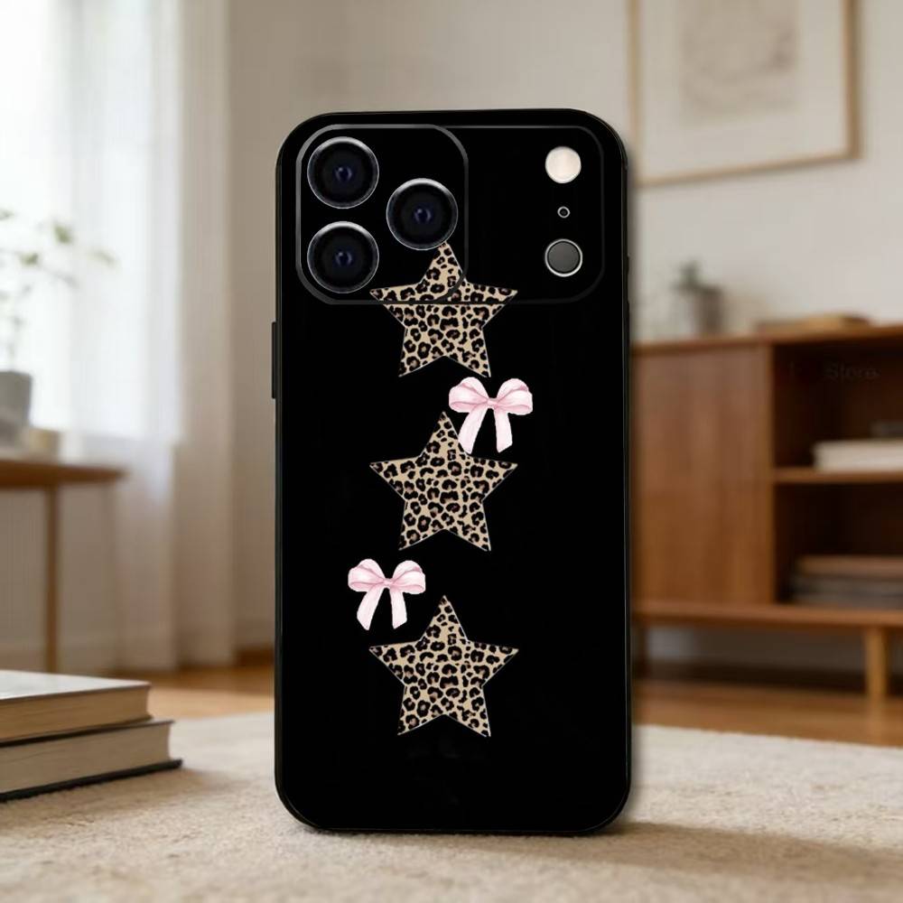 B-Black L-Leopard P-Print S-Star Phone Case For iPhone 17, 16,15,14,13,12,11 Plus,Pro Max, Others Soft Black Cover
