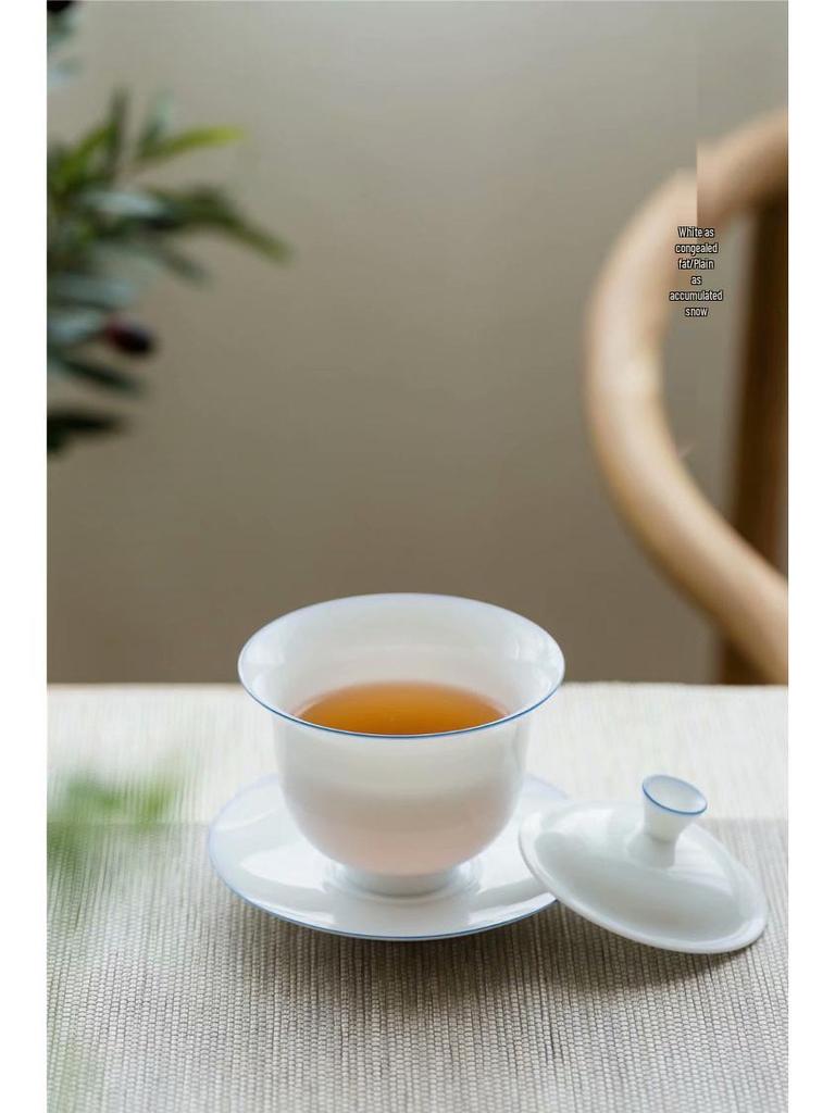 Customizable Handmade Sancai Gaiwan White Ceramic Tea Bowl - Thin-walled Kung Fu Tea Set