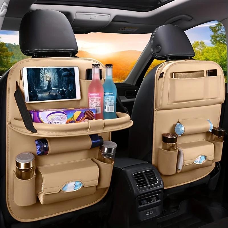 Foldable Car Backseat Organizer Table Tray Kick Mats Cup Umbrella Holders Laptop Desk Multifunctional On The Go Car Storage