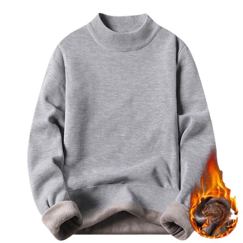 Autumn and Winter Men's Thick Half High Neck Velvet Sweater Solid Color Middle Neck Knitted Sweater Trendy Korean Version Men's Primer