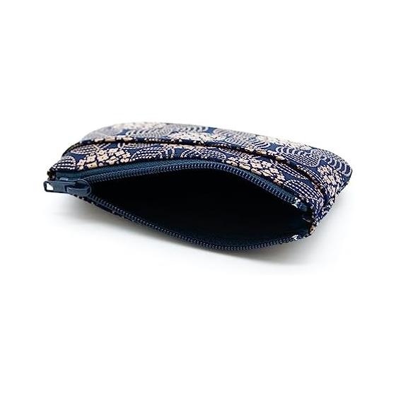 Inden Small Coin Case, Compact, Deer Leather, Lacquer Craft, No. 1002 (Ajisai - Navy Base, White Lacquer)