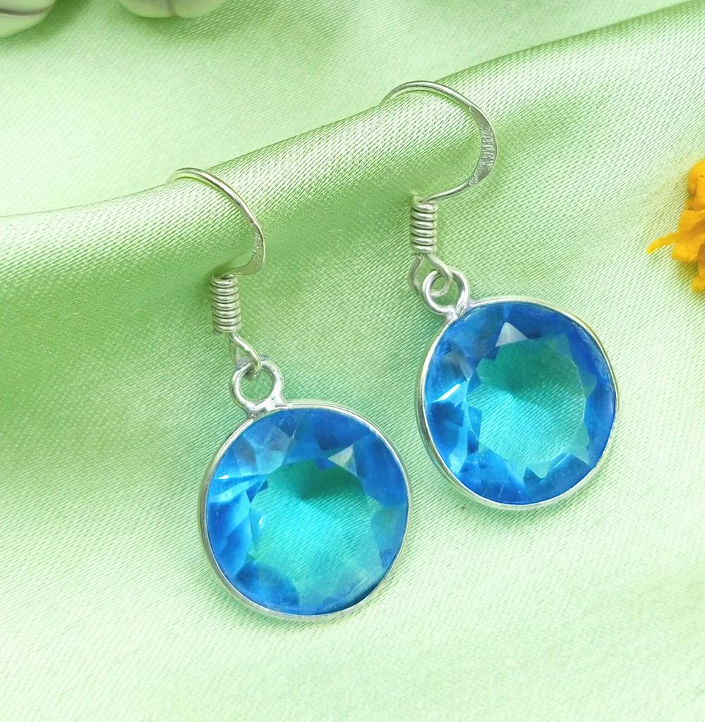 Blue Topaz Gemstone 925 Sterling Silver Plated Hook Women's Earrings Jewelry WHE-E24
