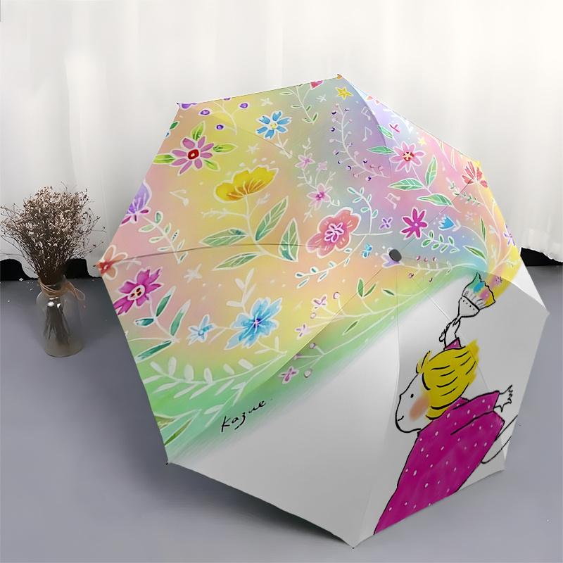 Floral Fantasy Automatic Opening/Closing Umbrella:Portable 3 Fold Design with 8 Bone Iron Frame Perfect for Fans,Travelers,and Daily Us