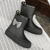 Women's Waterproof Rain Boots 2025 New Style Elastic Mid Calf Water Shoes NonSlip Rubber Boots Outdoor Fashion