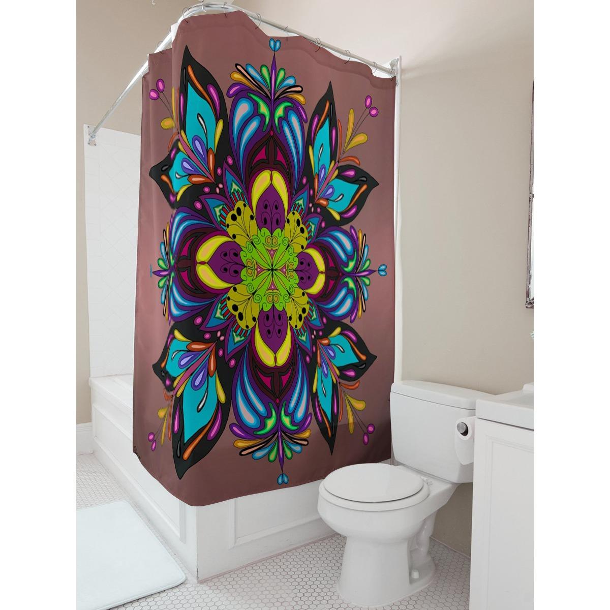 

Colorful Mandala Print Shower Curtain For Bathroom Decor W60H190(CM)-1 Pcs