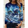 Women's 3D Printed Crew Neck Long Sleeve T-Shirt Fashion Versatile Trend Breathable Casual