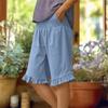 Damen Farbige Hohe Taille Plissierte Baumwolle Leinen Lockere Freizeitshorts