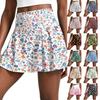 Damen Faltenrock mit Blumenmuster und integriertem Hosenrock Sportlicher Tennis-Skort zum Laufen, Yoga, Fitness, Freizeit