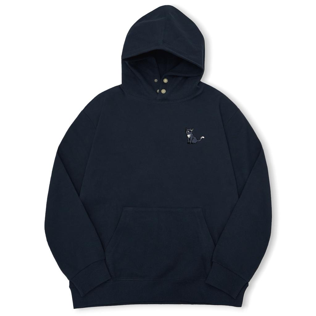 Happy Cat Embroidered Snap Button Hoodie