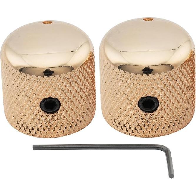 Musiclily Pro 1/4" Steel Fine Knurled Dome Knobs Universal Fitting Control Knobs with Set Screw and Indicator Dot for Electric Guitar or Bass, Black