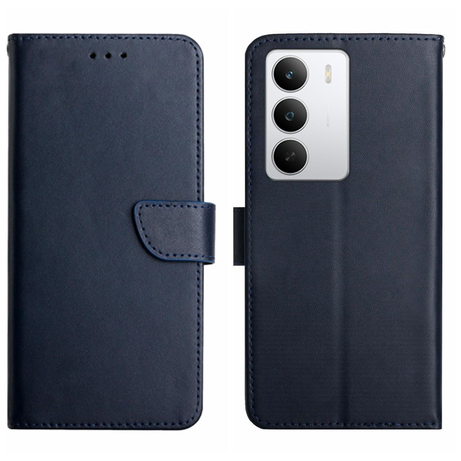 

For Realme C75 5G/14x 5G Case Genuine Cow Leather Phone Cover Nappa Texture Blue