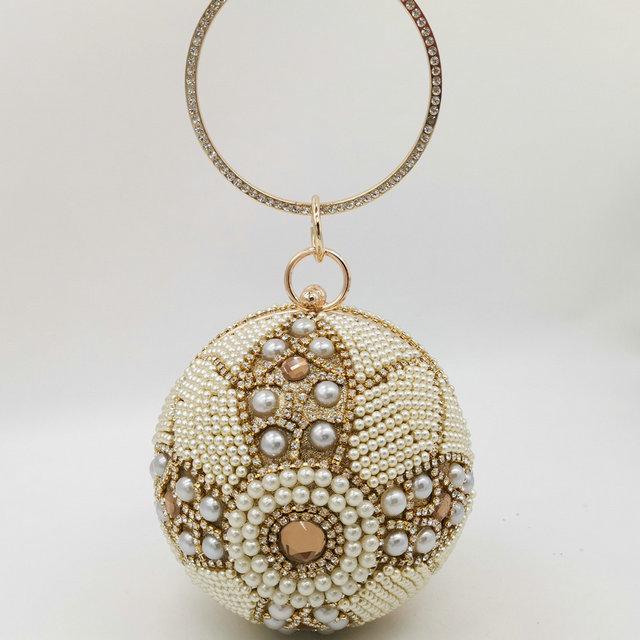 

Boutique De FGG Round Ball Tassel Women Gold Crystal Clutch Evening Bags Bridal Wedding Party Rhinestone Purses and Handbags Mini Size