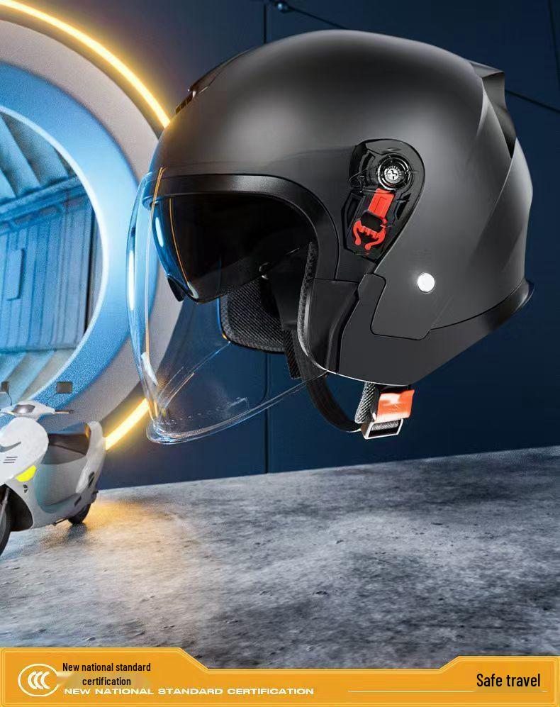 Unisex Electric Vehicle Helmet with Cold Protection, Warm Neck Gaiter, Detachable Half Helmet, Motorcycle Safety Features & Dual Visor.
