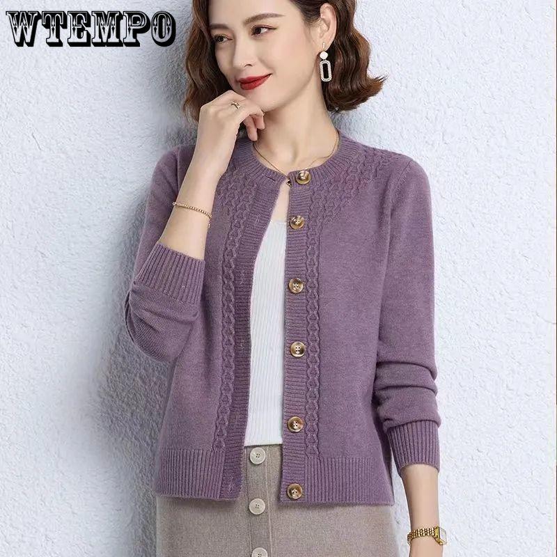 Stilig cardigan for kvinner høstklær elegant genserjakke løs rund hals strikket cardigan