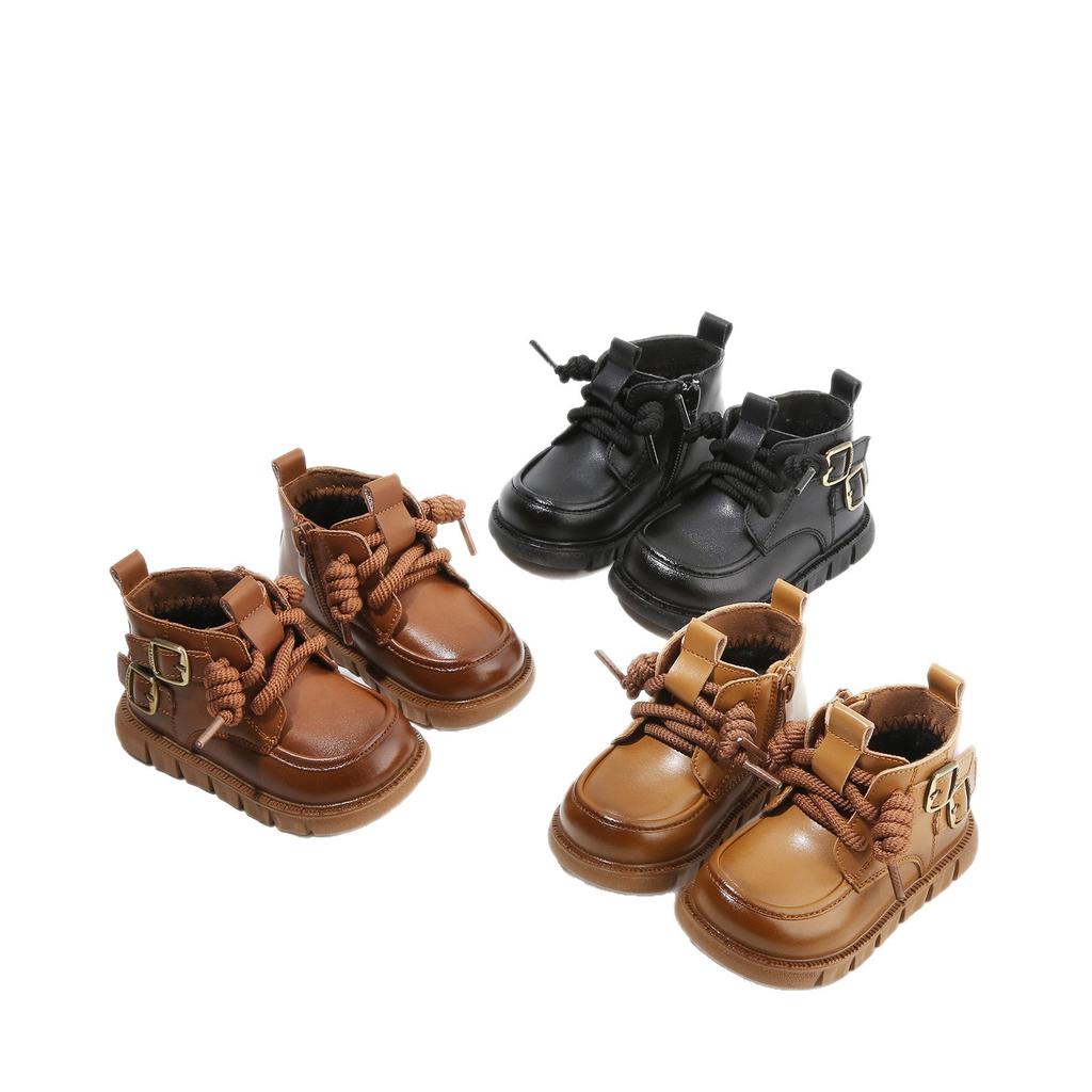 Boys' Non-slip British Style Leather Boots for Baby Girls Soft-soled Toddler Shoes
