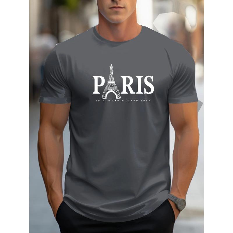Men's PARIS Letter Pattern Print Cotton T-shirt Summer Loose Sizecasual Comfortable Round Neck Short Sleeved T-shirt Top