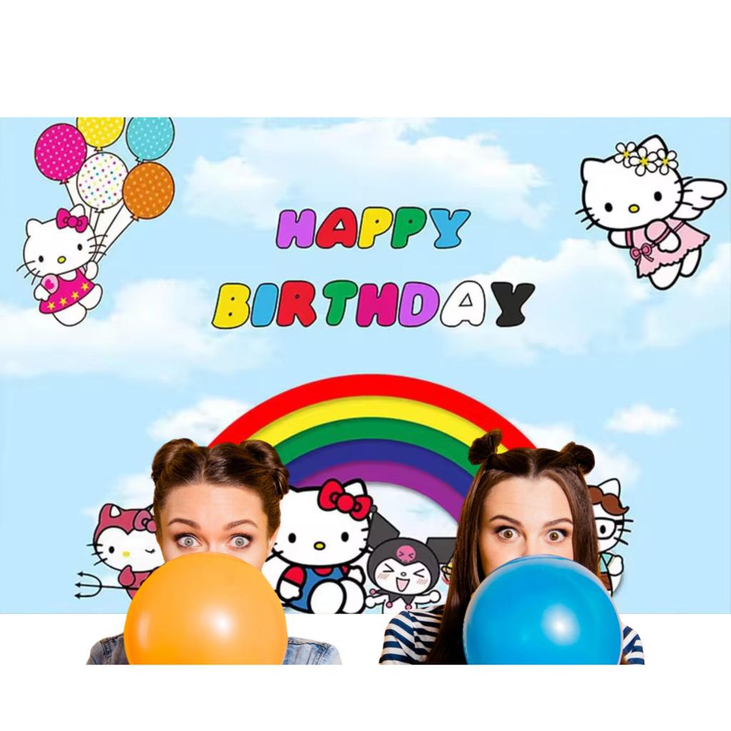 215. Hello Kitty Theme Party Decoration 5x3 Ft Happy Birthday Backdrop Banner Decor