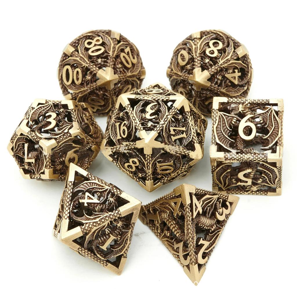 MINI PLANET Hollow Metal Dice Set DND Octopus Polyhedron Dice RPG Board Game Pathfinder Metal Dice D4 D6 D8 D0 D% D12 D20 Dice