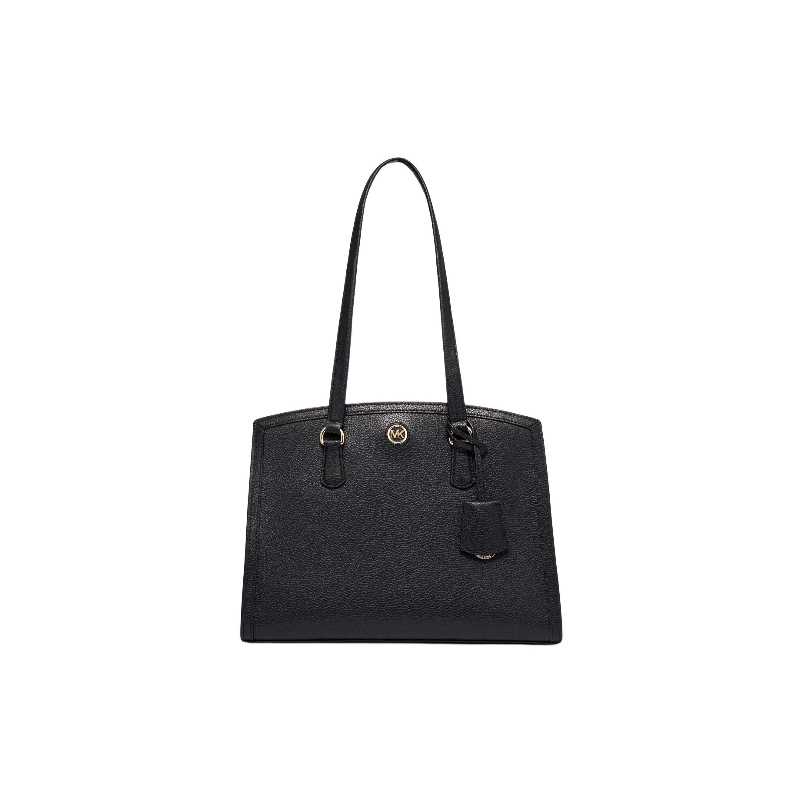 Michael Kors MK Chantal Logo Solid Color Pendant Tote Bag Women tote Black 30S4G7CT2T-001 Basic Set (Bag+Dust Bag)