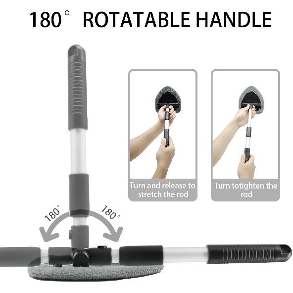 Windshield Cleaning Tool,180° Rotatable with 4 Reusable Microfiber Cloths Extendable Handle Auto Inside Glass Wiper Kit