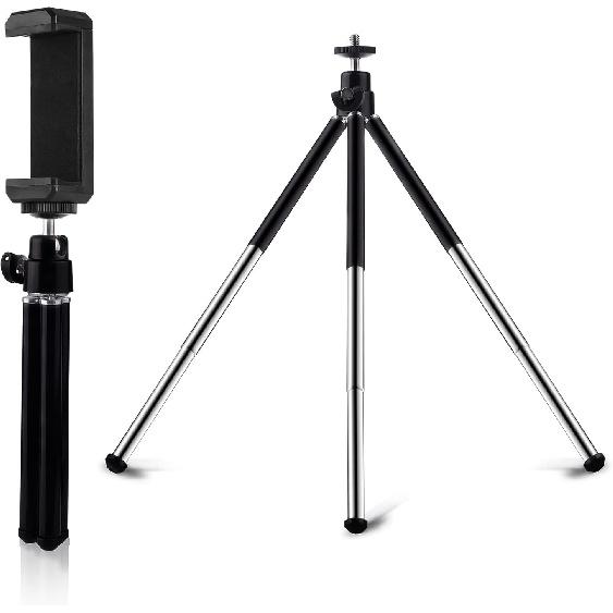 Mini Tripod for Webcam and Phone, 12.4 inch Metal Extendable Webcam Stand with Phone Holder, Small Tripod for Desk