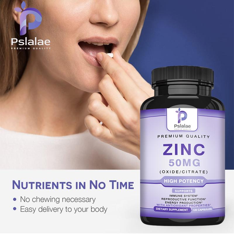 Pslalae Zinc Extract Capsules, 50 Mg Per Serving, High Purity, 120 Capsules, Suitable for Adults.