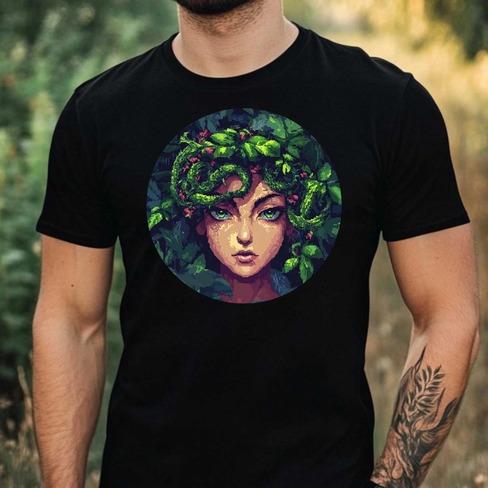 T-Shirt Herren Medusa Pixel Art Motiv Baumwolle Größe XS bis 5XL S